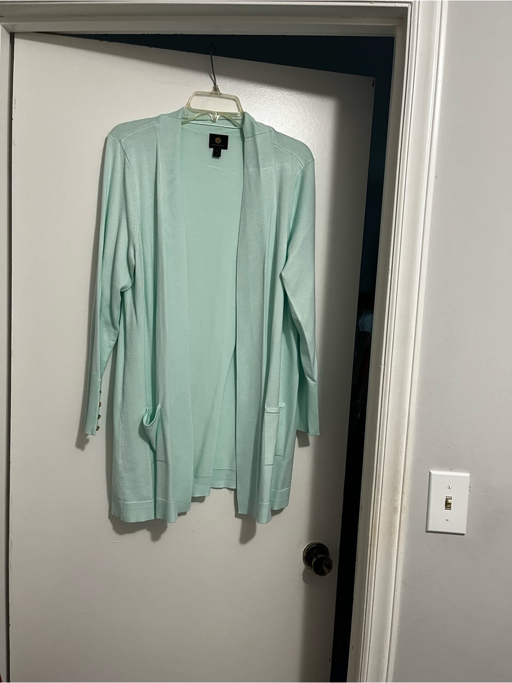 JM Collection Mint Green Open-Front Cardigan
